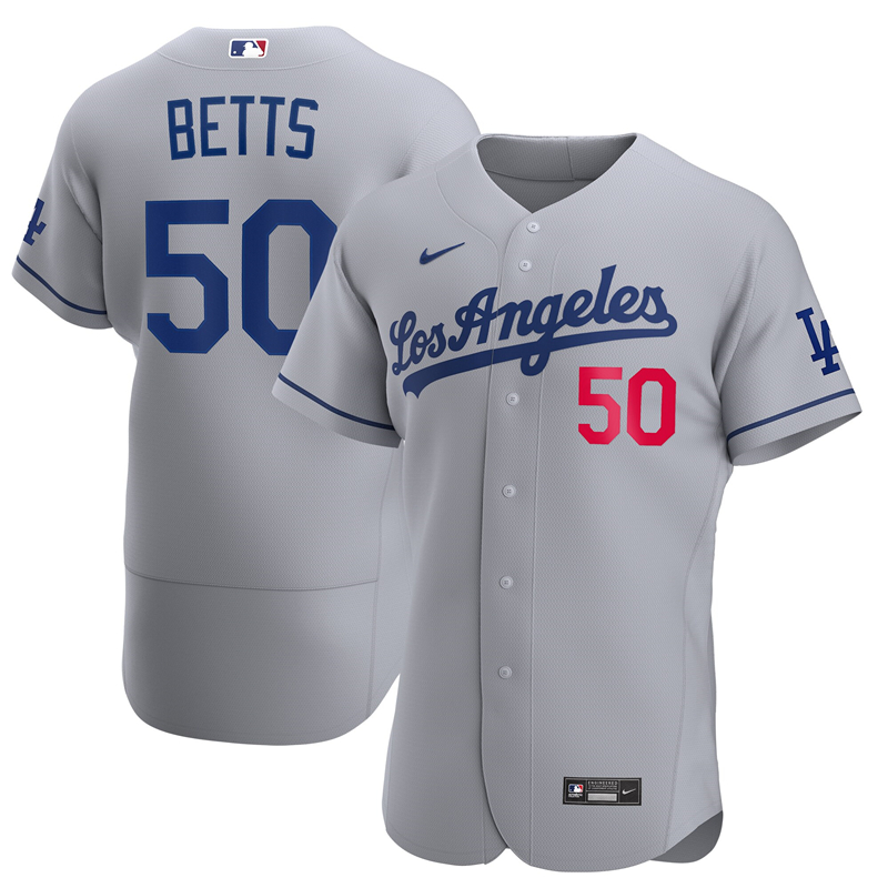 2020 MLB Men Los Angeles Dodgers Mookie Betts Nike Gray 2020 Away Official Authentic Player Jersey 1->los angeles dodgers->MLB Jersey
